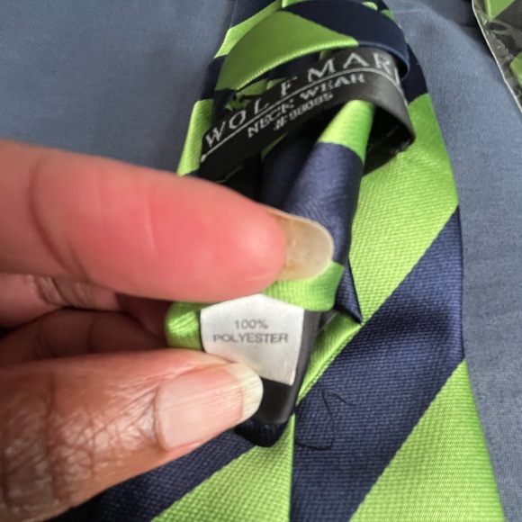 Wolfmark - Set of 2 Striped Ties - Green/Navy - NWOT - Picture 3 of 3